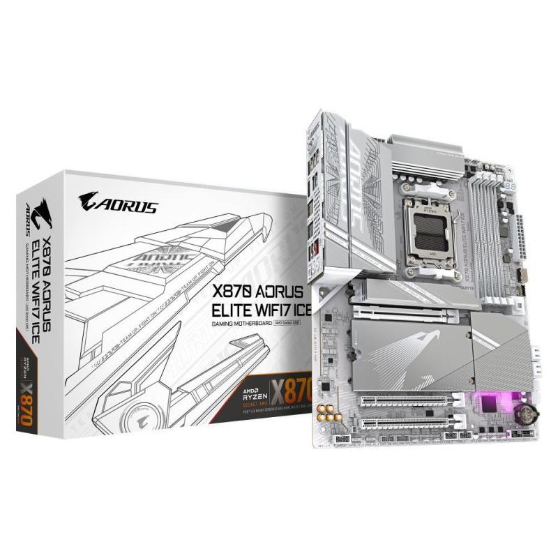 Gigabyte Mainboard|GIGABYTE|AMD X870E|SAM5|ATX|Memory DDR5|Memory slots 4|1xPCI-Express 3.0 2x|1xPCI-Express 4.0 4x	|1xPCI-Express 5.0 16x|4xM.2|1xHDMI|4xUSB 2.0|6xUSB 3.2|2xUSB-C|1xOptical S/PDIF|1xRJ45|2xAudio port|X870AELITEWF7ICE1.1