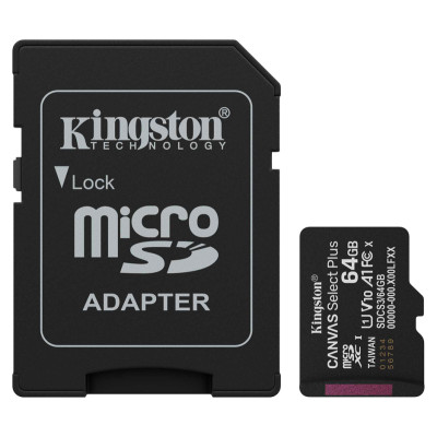 Kingston 64GB microSDXC Canvas Select Plus Gen3 100MB/s A1 Card + Adapter