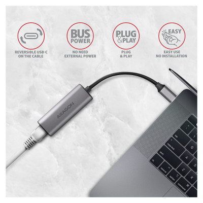 Axagon ADE-25RC SUPERSPEED USB-C 2.5 GIGABIT ETHERNETCompact aluminum USB-C 3.2 Gen 1 2.5 Gigabit Ethernet 10/100/1000/2500 Mbit adapter with automatic installation.
