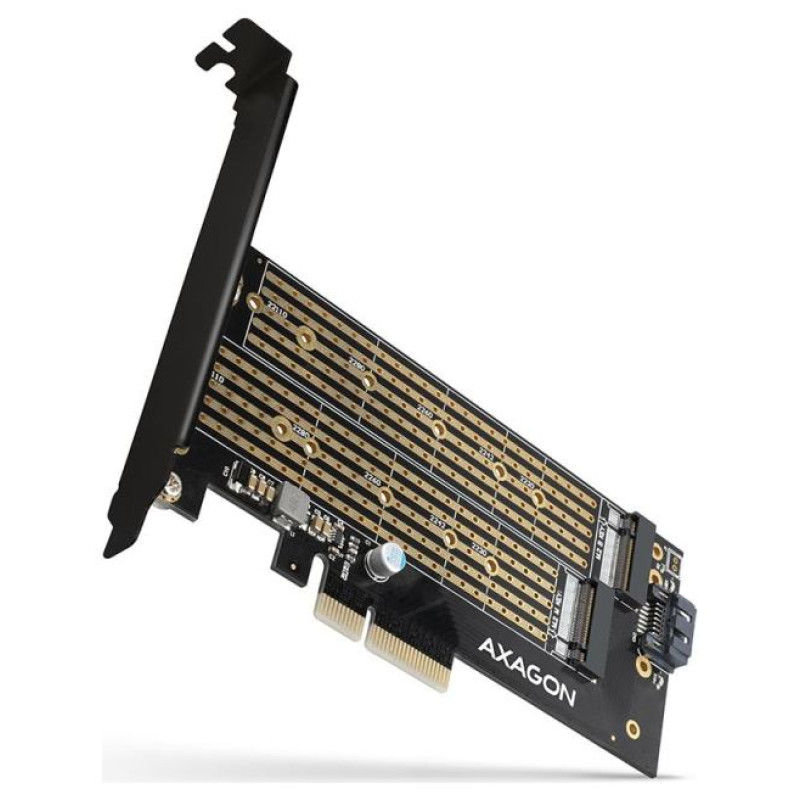 Axagon PCEM2-D PCI-E 3.0 4x - DUAL M.2 SSD (NVMe + SATA), dual voltage, up to 110mm SSD