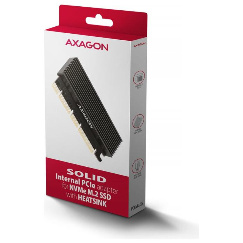 Axagon PCEM2-XS PCI-E 3.0 16x - M.2 SSD NVMe, up to 80mm SSD, low profile, heatsink
