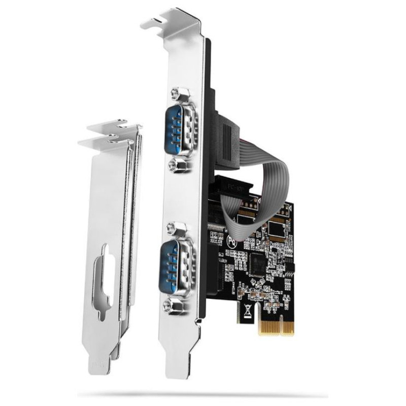Axagon PCI-Express card with two 250 kbps serial ports. ASIX AX99100. Standard & Low Profile.