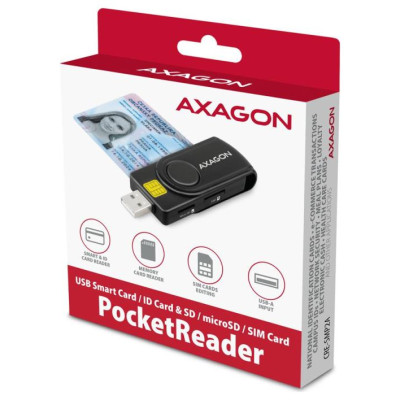 Axagon Compact travel USB-A + USB-C contact Smart / ID card and SD / microSD / SIM card reader.