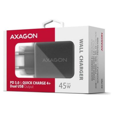 Axagon ACU-PQ45 wall charger QC3.0,4.0/AFC/FCP/PPS/Apple + PD type-C, 45W, black
