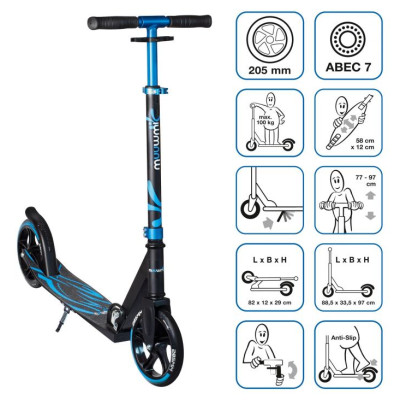 Muuwmi Aluminium Scooter Plus skrejritenis 205 mm, zils - melns - AU 575