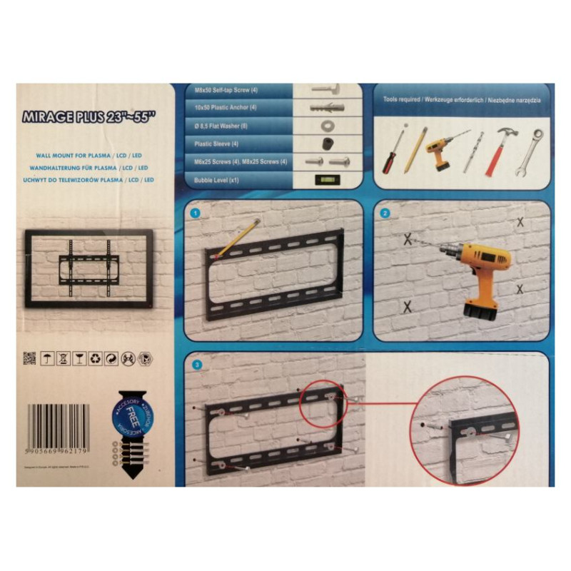 Electriclight Opticum TV stiprinājums pie sienas 23-55collas, līdz 30kg, melns - Mirage Plus
