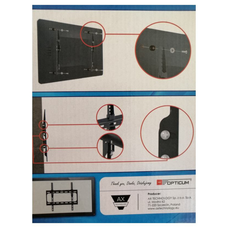 Electriclight Opticum TV stiprinājums pie sienas 23-55collas, līdz 30kg, melns - Mirage Plus