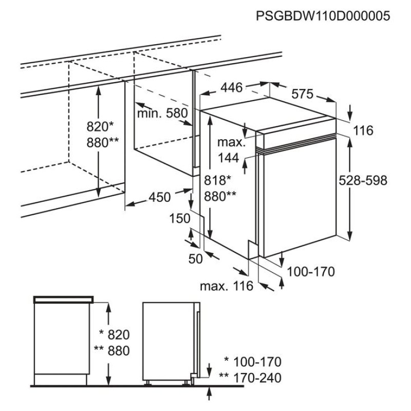 AEG iebūvējama trauku mazg.ma&scaron;īna, 45 cm - FEE73517PM