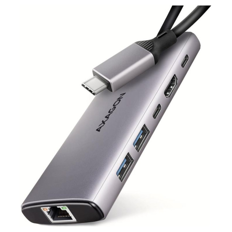 Axagon HMC-6G2L 2x USB-A 10Gbps, 1x USB-C 10Gbps, 4K/60Hz HDMI, RJ-45, USB 3.2 Gen 2 hub, PD 100W, 15cm USB-C cable