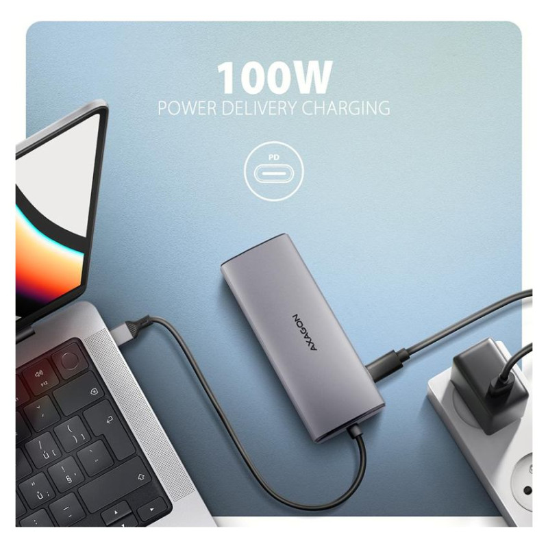 Axagon HMC-6G2L 2x USB-A 10Gbps, 1x USB-C 10Gbps, 4K/60Hz HDMI, RJ-45, USB 3.2 Gen 2 hub, PD 100W, 15cm USB-C cable