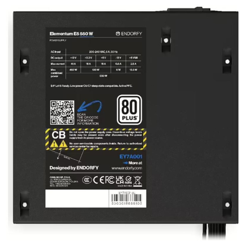 Endorfy Power Supply|ENDORFY|Elementum E5 550 W|550 Watts|Efficiency 80 PLUS|EY7A001