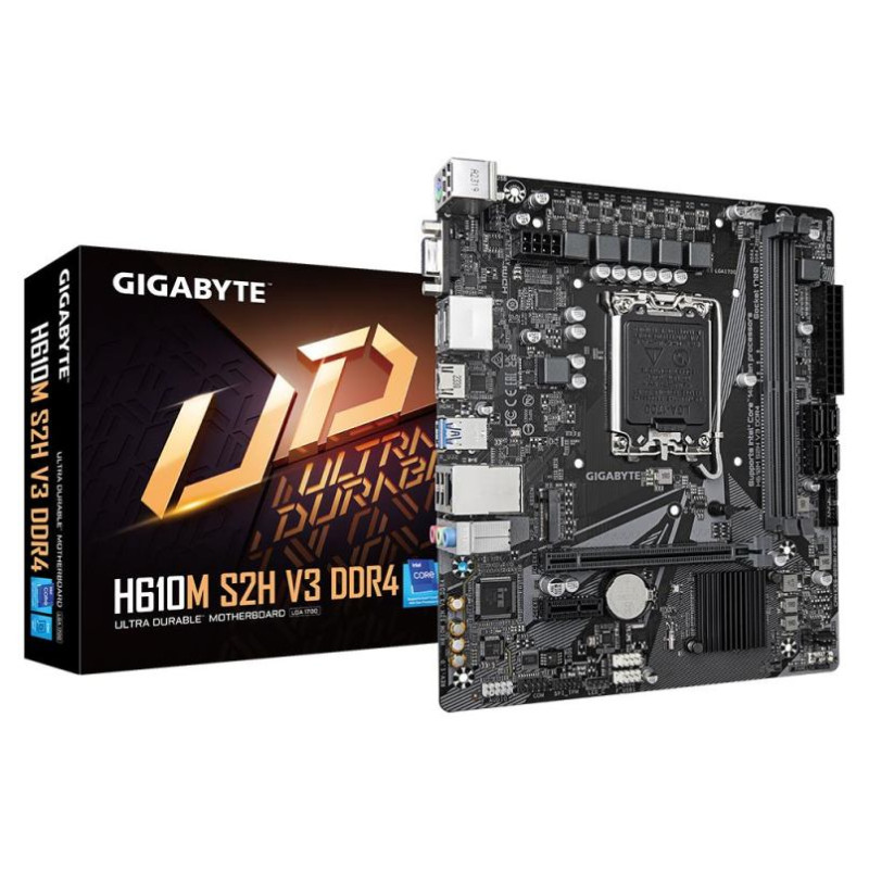Gigabyte Mainboard|GIGABYTE|Intel H610|LGA1700|Micro-ATX|Memory DDR4|Memory slots 2|1xPCI-Express 3.0 1x|1xPCI-Express 4.0 16x|1xM.2|1x15pin D-sub|1xHDMI|2xDisplayPort|4xUSB 2.0|2xUSB 3.2|1xPS/2|1xRJ45|3xAudio port|H610MS2HV3DDR4
