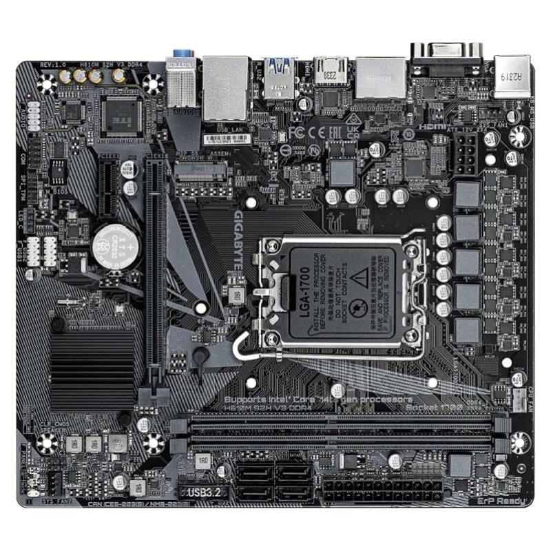 Gigabyte Mainboard|GIGABYTE|Intel H610|LGA1700|Micro-ATX|Memory DDR4|Memory slots 2|1xPCI-Express 3.0 1x|1xPCI-Express 4.0 16x|1xM.2|1x15pin D-sub|1xHDMI|2xDisplayPort|4xUSB 2.0|2xUSB 3.2|1xPS/2|1xRJ45|3xAudio port|H610MS2HV3DDR4