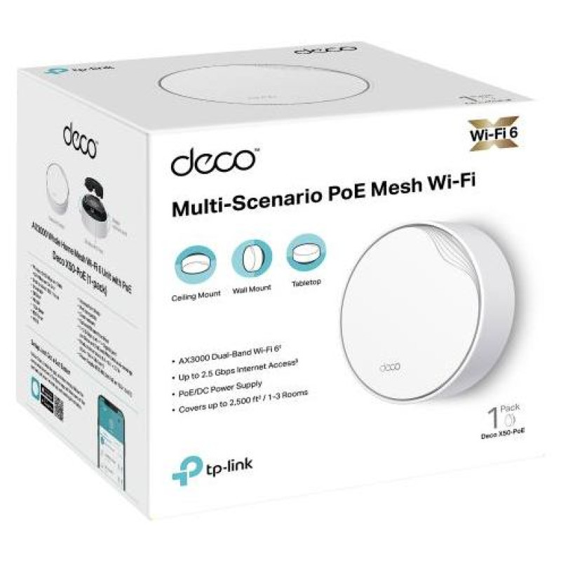Tp-Link Wireless Router|TP-LINK|Wireless Router|3000 Mbps|Mesh|Wi-Fi 6|1x10/100/1000M|1x2.5GbE|DHCP|DECOX50-POE(1-PACK)
