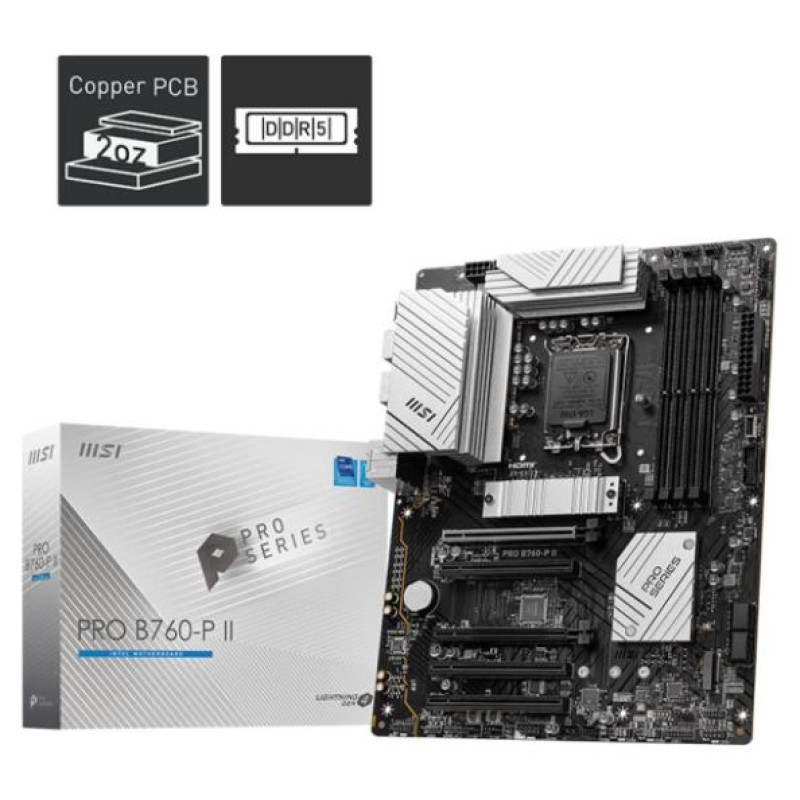 MSI Mainboard|MSI|Intel B760 Express|LGA1700|Memory DDR5|Memory slots 4|5xPCI-Express 5.0 16x|2xM.2|1xHDMI|1xDisplayPort|2xUSB 2.0|2xUSB 3.2|1xUSB-C|1xOptical S/PDIF|1xRJ45|5xAudio port|PROB760-PII