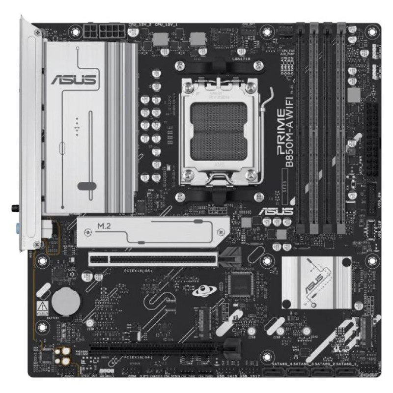 Asus Mainboard|ASUS|AMD B850|SAM5|Micro-ATX|Memory DDR5|Memory slots 4|1xPCI-Express 4.0 16x|1xPCI-Express 5.0 16x|3xM.2|1xHDMI|2xDisplayPort|4xUSB 2.0|4xUSB 3.2|1xRJ45|3xAudio port|PRIMEB850M-AWIFI