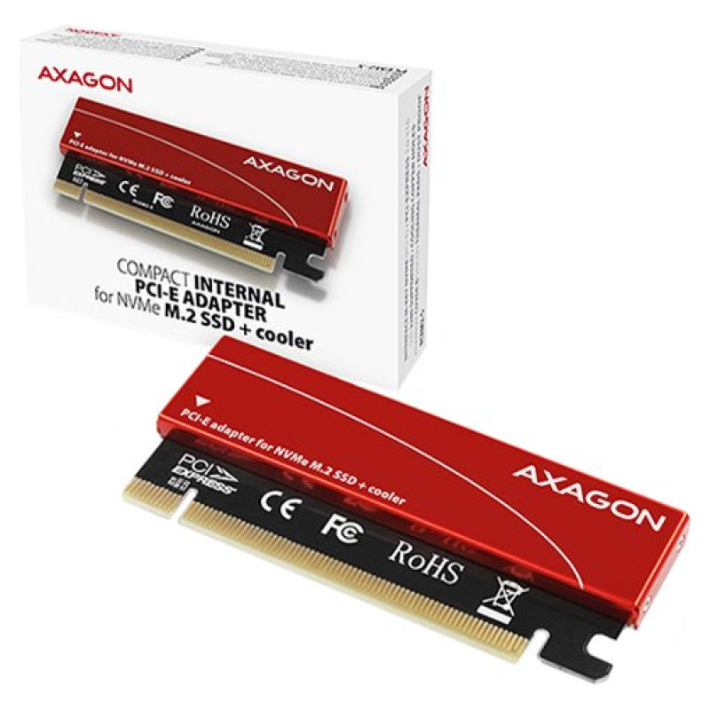 Axagon PCEM2-S PCI-E 3.0 16x - M.2 SSD NVMe, up to 80mm SSD, low profile, cooler
