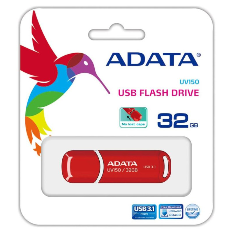 Adata MEMORY DRIVE FLASH USB3.1 32GB/RED AUV150-32G-RRD ADATA