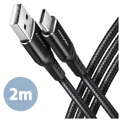 Axagon Data and charging USB 2.0 cable length 2 m. 3A. Black braided.