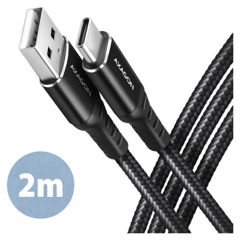 Axagon Data and charging USB 2.0 cable length 2 m. 3A. Black braided.