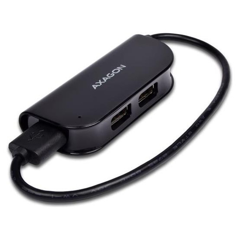 Axagon Handy four-port USB 2.0 hub with a permanently connected USB cable. Black.