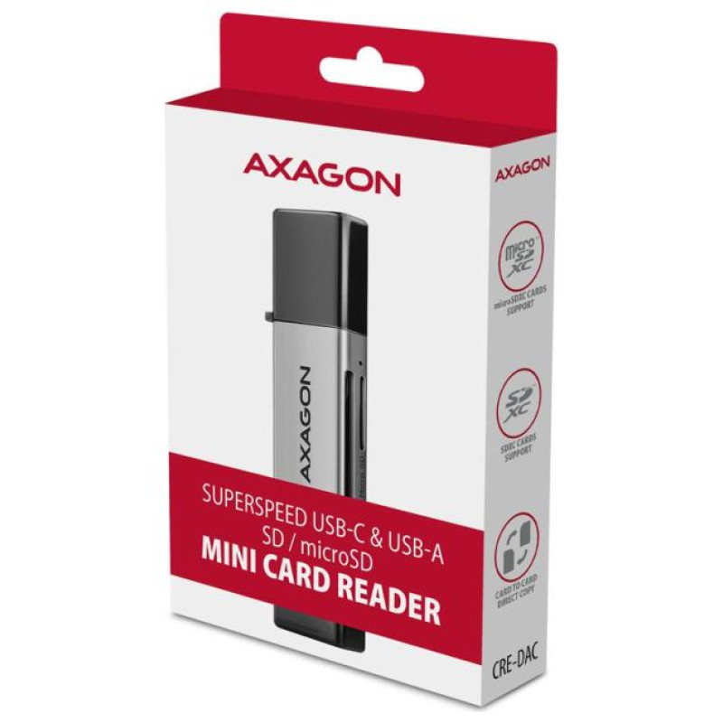 Axagon CRE-DAC External, Type-C+Type-A 2-slot SD/microSD