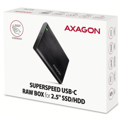 Axagon EE25-A6C USB-C 3.2 Gen 1 - SATA 6G 2.5" External SCREWLESS ALU RAW box BLACK