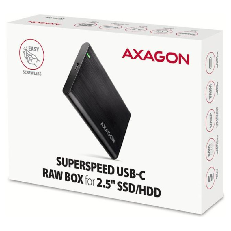 Axagon EE25-A6C USB-C 3.2 Gen 1 - SATA 6G 2.5" External SCREWLESS ALU RAW box BLACK