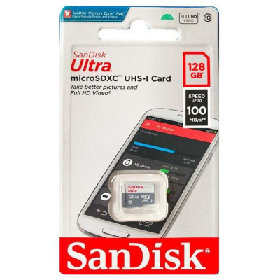 Sandisk Ultra microSDXC 128GB 100MB/s Class 10 UHS-I (4x6 pack size)