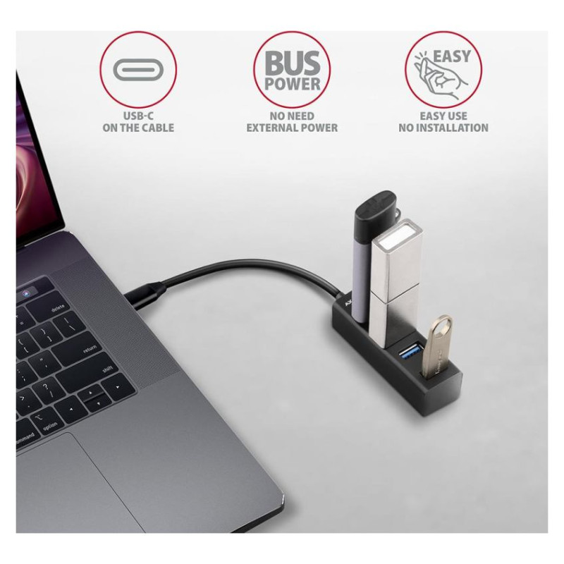 Axagon HUE-M1C 4x USB3.2 Gen 1 MINI hub, metal, 20cm USB-C cable