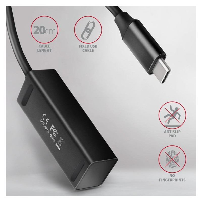 Axagon HUE-M1C 4x USB3.2 Gen 1 MINI hub, metal, 20cm USB-C cable