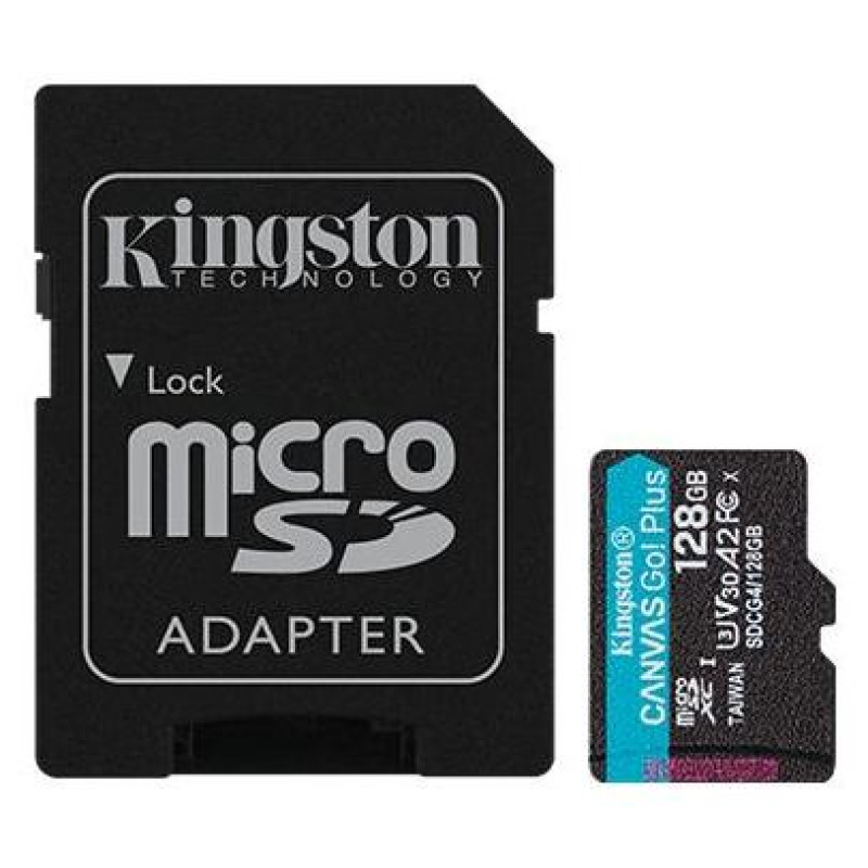 Kingston 128GB microSDXC Canvas Go Plus Gen4 200MB/s A2 U3 V30 Card + Adapter