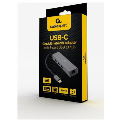 Gembird I/O ADAPTER USB-C TO LAN RJ45/USB HUB A-CMU3-LAN-01 GEMBIRD