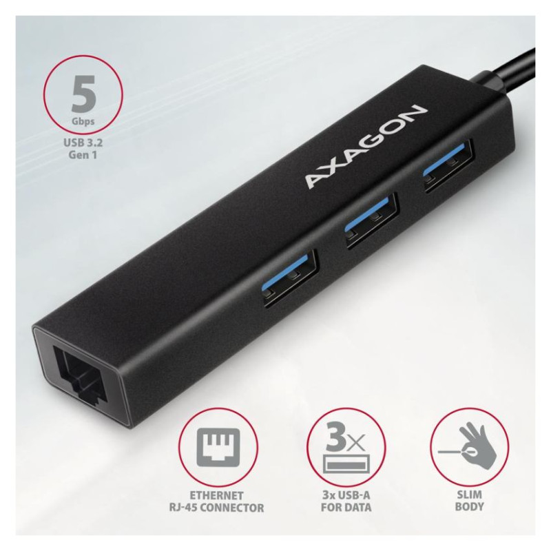 Axagon HMC-GL3A SUPERSPEED USB-C HUB + GIGABIT LAN