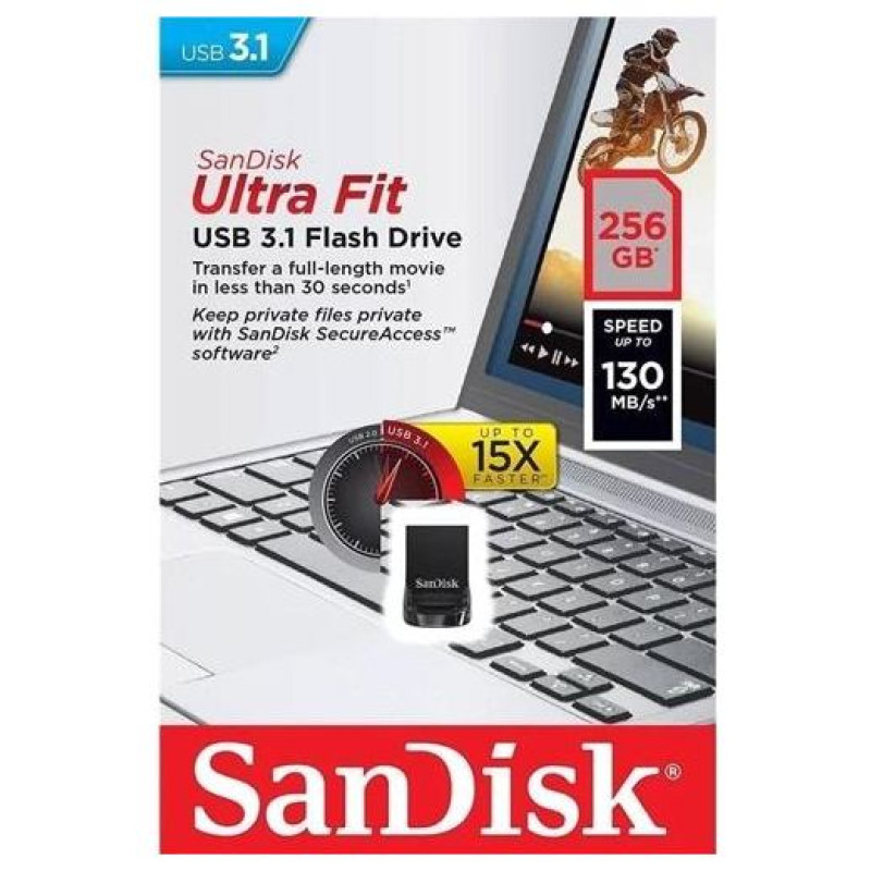 Sandisk Ultra Fit 256GB, USB 3.1 - Small Form Factor Plug & Stay Hi-Speed USB Drive