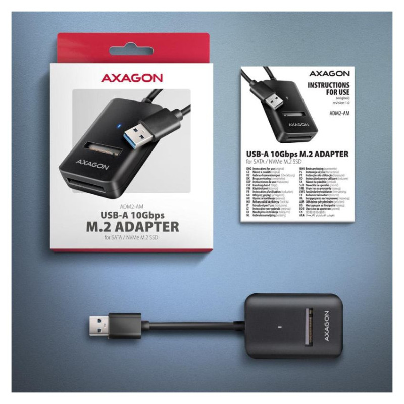 Axagon ADM2-AM USB-A 3.2 Gen2 - 1x NVMe/SATA SDD Adapter