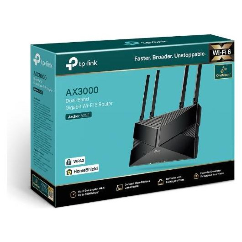 Tp-Link Wireless Router|TP-LINK|Wireless Router|3000 Mbps|Mesh|Wi-Fi 6|IEEE 802.11a|IEEE 802.11 b/g|IEEE 802.11n|IEEE 802.11ac|IEEE 802.11ax|1 WAN|4x10/100/1000M|Number of antennas 4|ARCHERAX53