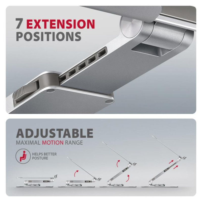Axagon STND-LR ALU HQ ROTATING massive stand for 10"-16" laptops, many adjustable angles
