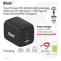 Club3D MOBILE CHARGER WALL 3PORT/GAN 65W CAC-1913EU CLUB3D