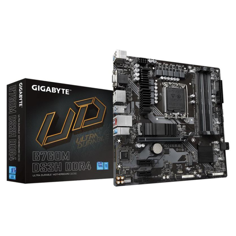 Gigabyte Mainboard|GIGABYTE|Intel B760 Express|LGA1700|Micro-ATX|Memory DDR4|Memory slots 4|2xPCI-Express 3.0 1x|1xPCI-Express 4.0 16x|2xM.2|1x15pin D-sub|1xHDMI|2xDisplayPort|2xUSB 2.0|3xUSB 3.2|1xUSB-C|1xPS/2|1xRJ45|3xAudio port|B760MDS3HDDR4