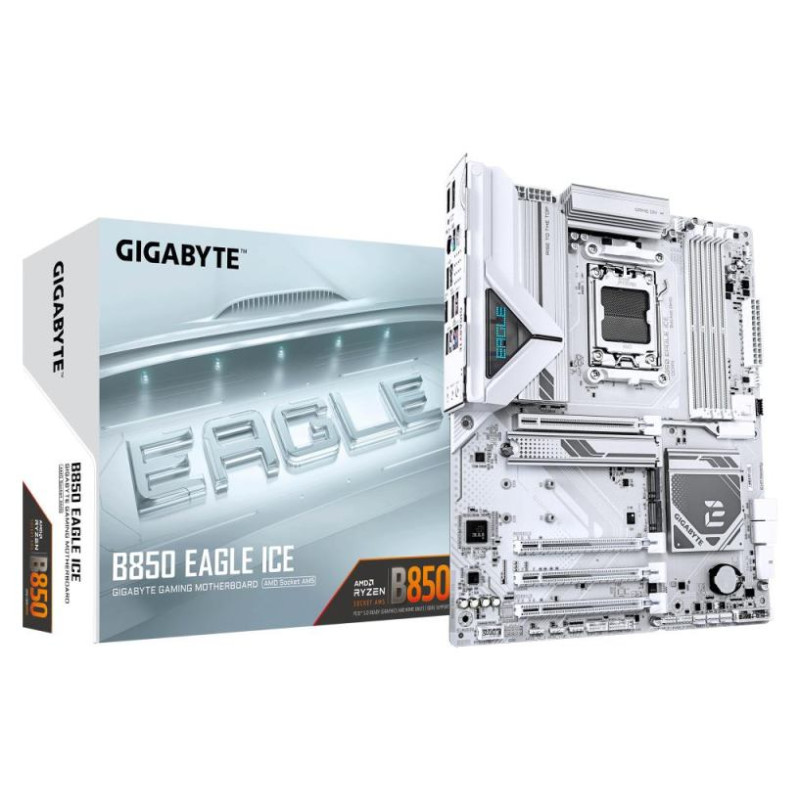 Gigabyte Mainboard|GIGABYTE|AMD B850|SAM5|ATX|Memory DDR5|Memory slots 4|2xPCI-Express 3.0 1x|1xPCI-Express 4.0 4x	|1xPCI-Express 5.0 16x|3xM.2|1xHDMI|1xDisplayPort|4xUSB 2.0|2xUSB 3.2|1xUSB-C|1xRJ45|3xAudio port|B850EAGLEICE