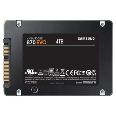 Samsung SSD|SAMSUNG|870 EVO|4TB|SATA|SATA 3.0|MLC|Write speed 530 MBytes/sec|Read speed 560 MBytes/sec|2,5"|TBW 2400 TB|MTBF 1500000 hours|MZ-77E4T0B/EU