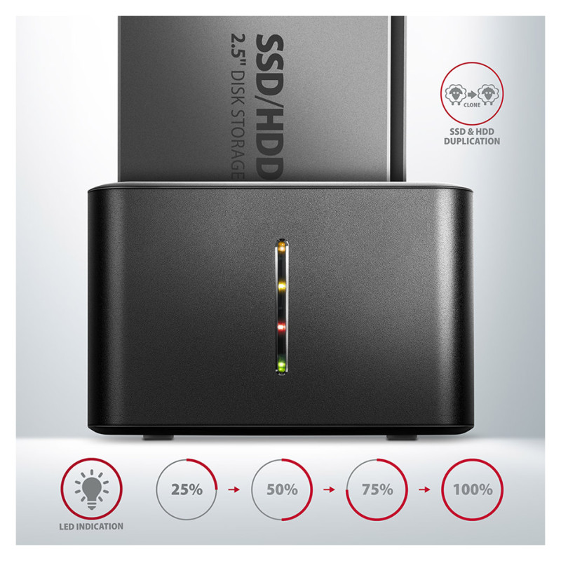 Axagon ADSA-D25 USB 3.2 Gen 1 - 2x SATA 6G 2.5" SSD/HDD CLONE DUAL MINI dock
