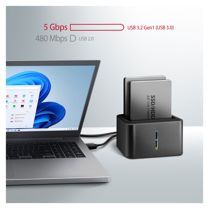 Axagon ADSA-D25 USB 3.2 Gen 1 - 2x SATA 6G 2.5" SSD/HDD CLONE DUAL MINI dock