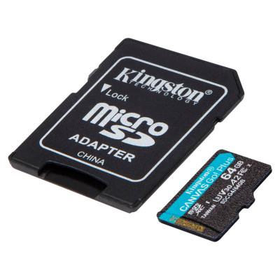 Kingston 64GB microSDXC Canvas Go Plus Gen4 200MB/s A2 U3 V30 Card + Adapter