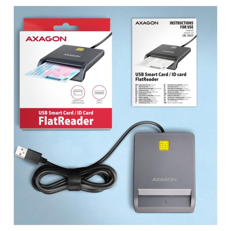 Axagon CARD READER FLAT SMARTCARD/ID/USB2.0 1.3M CRE-SM3T AXAGON