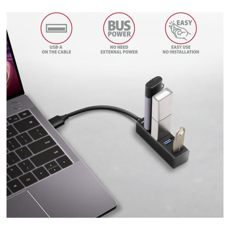 Axagon HUE-M1A 4x USB3.2 Gen 1 MINI hub, metal, 20cm USB-A cable
