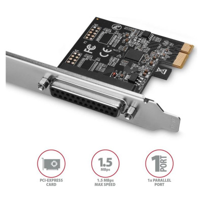 Axagon PCI-Express card with one parallel port. Low profile.