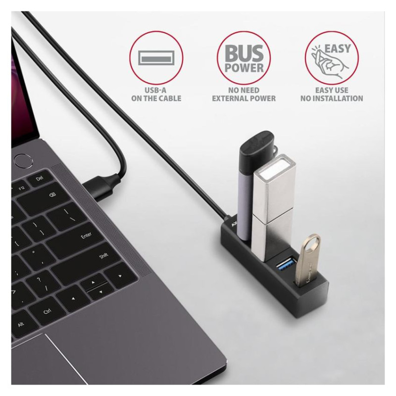 Axagon HUE-M1AL 4x USB 3.2 Gen 1 MINI hub, metal, 1.2m USB-A cable