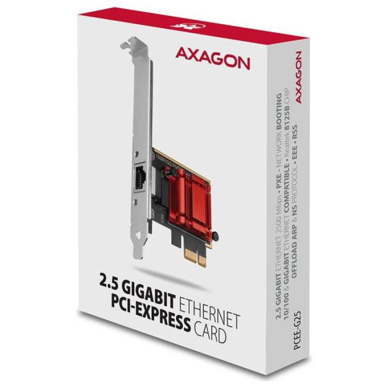Axagon PCI-Express network card with 2.5 Gbit/s transmission rate and PXE support.
